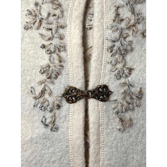 Coldwater Creek Wool Embroidered Jacket Boho Ornate Metal Clasps Ivory Womens S - Picture 7 of 14